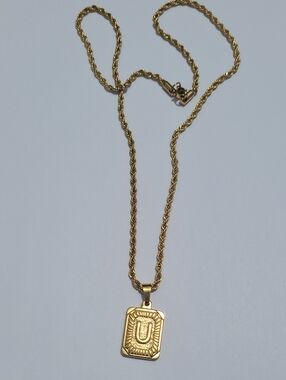 Men Stainless Steel Gold Color 22" Pendant High Quality (U)